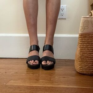 Black chunky heels with back strap